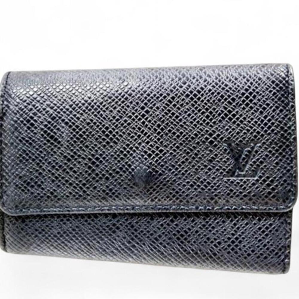 Louis Vuitton Black EPI Leather Ribbed Keys Holder Snap Closure Wallet Style